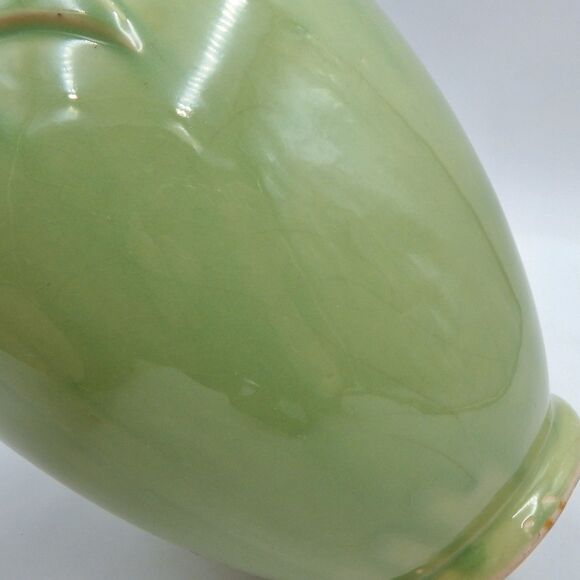McCoy Pottery Green Leaf Embossed Handled Urn Vase 1940s Early Pastels 8.5 Inch - Picture 6 of 10